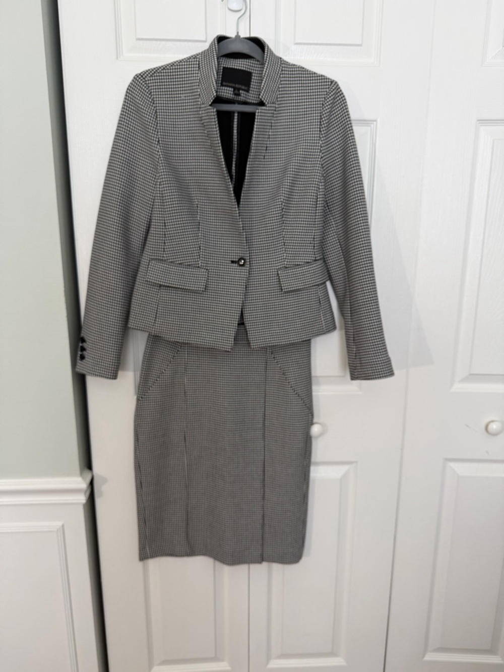 Banana Republic Black and White Houndstooth Blazer and Skirt Set